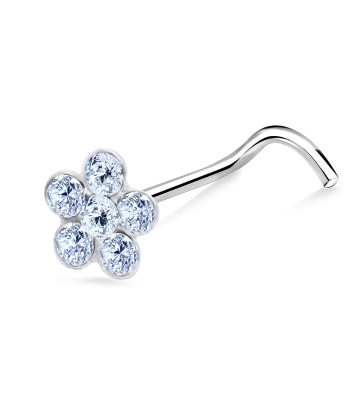 Stone Flower Silver Curved Nose Stud NSKB-11